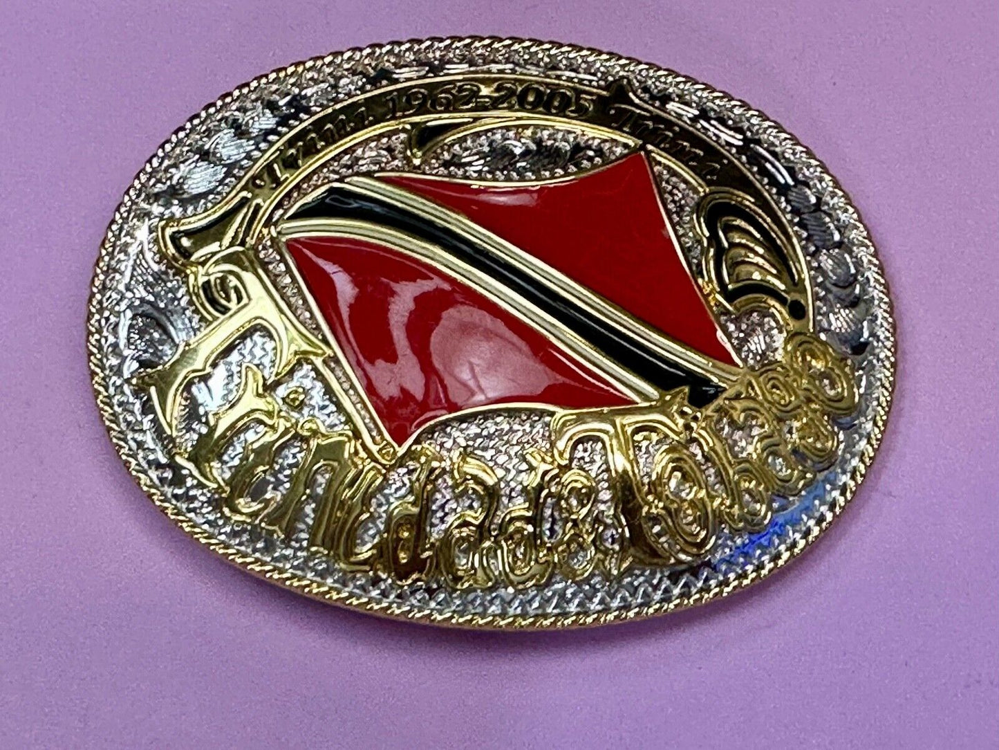 Trinidad & Tobago Flag Caribbean Country Gold Silver Red Patriotic Belt Buckle