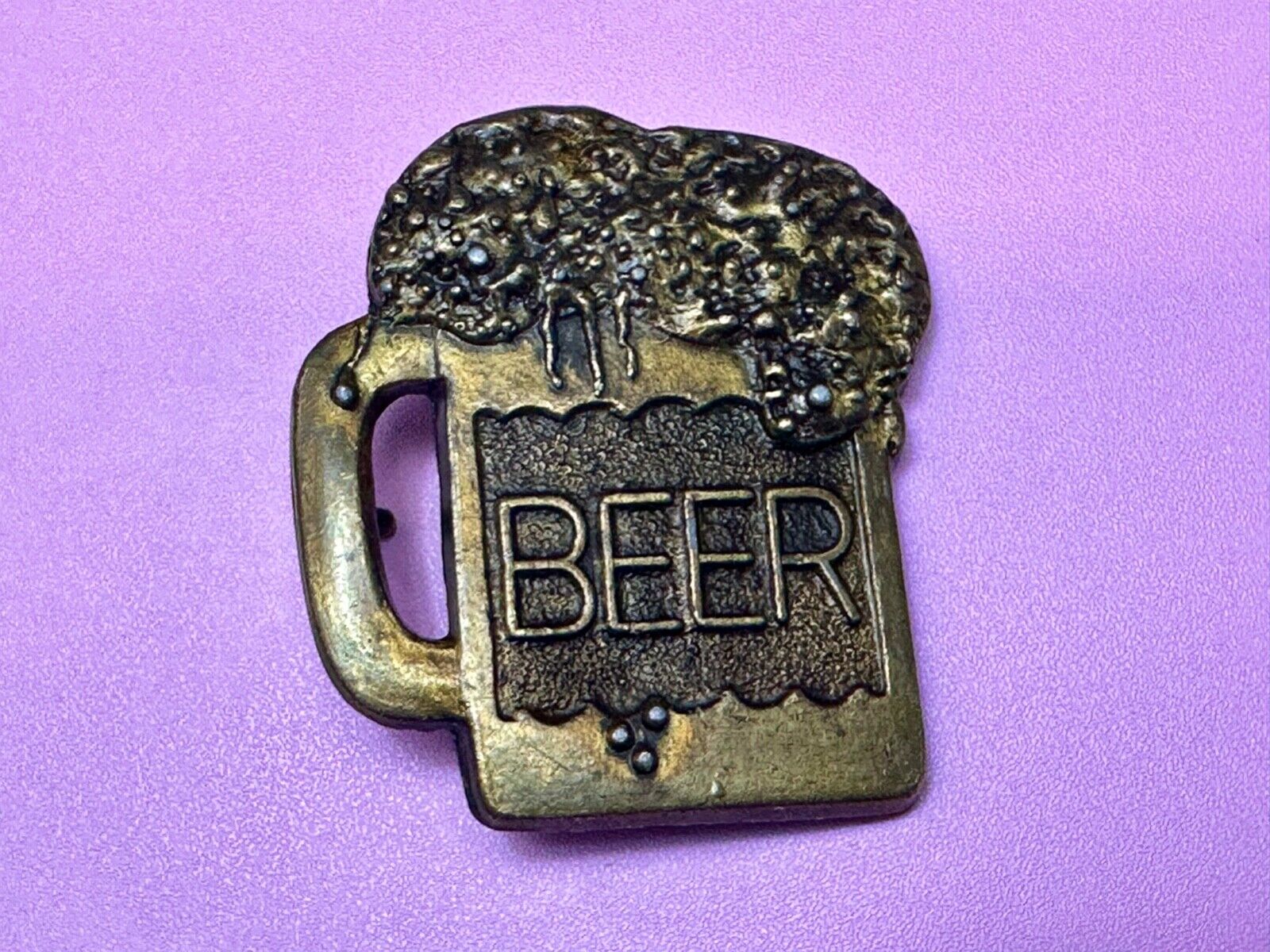 BEER mug - Suds flowing over Vintage cutout shaped belt buckle