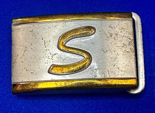 Vintage Letter S Initial Monogram Silver Plate Art Deco Belt Buckle by Tex Tan
