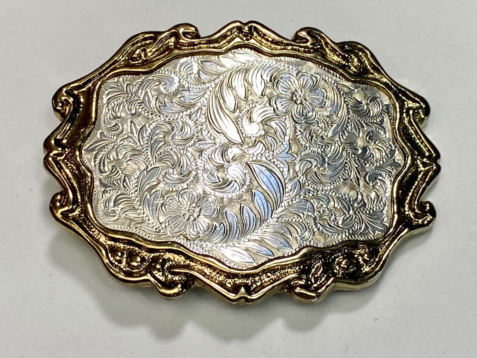 Unique Shape Western Belt Buckle Floral Design Western Cowboy Cowgirl Signed W