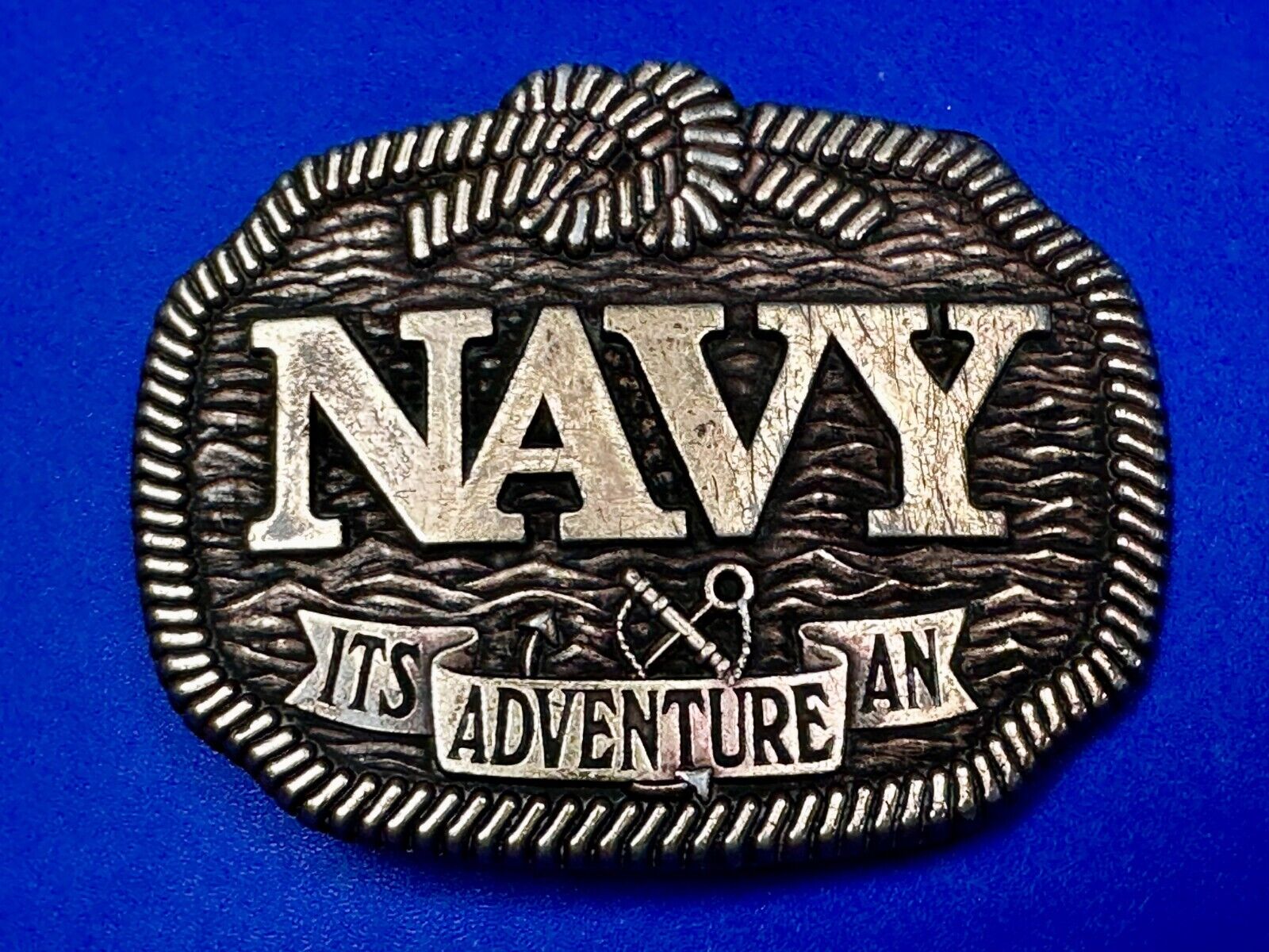 United States NAVY  Its An Adventure Rope Waves Anchor Belt Buckle - to paint