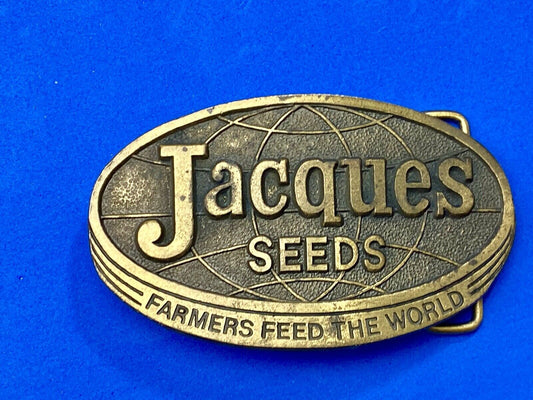 Vintage Jacques Seed Corn Company Ltd. Edt. 1977 Gold Metal Belt Buckle / Farm