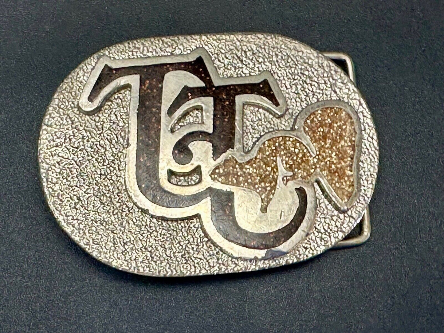 TT Ranch western inlaid enamel symbol emblem Vintage rodeo Cowboys Belt Buckle