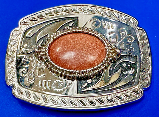 Vintage Goldstone Cabochon Cab Stone Centerpiece on Western Belt Buckle