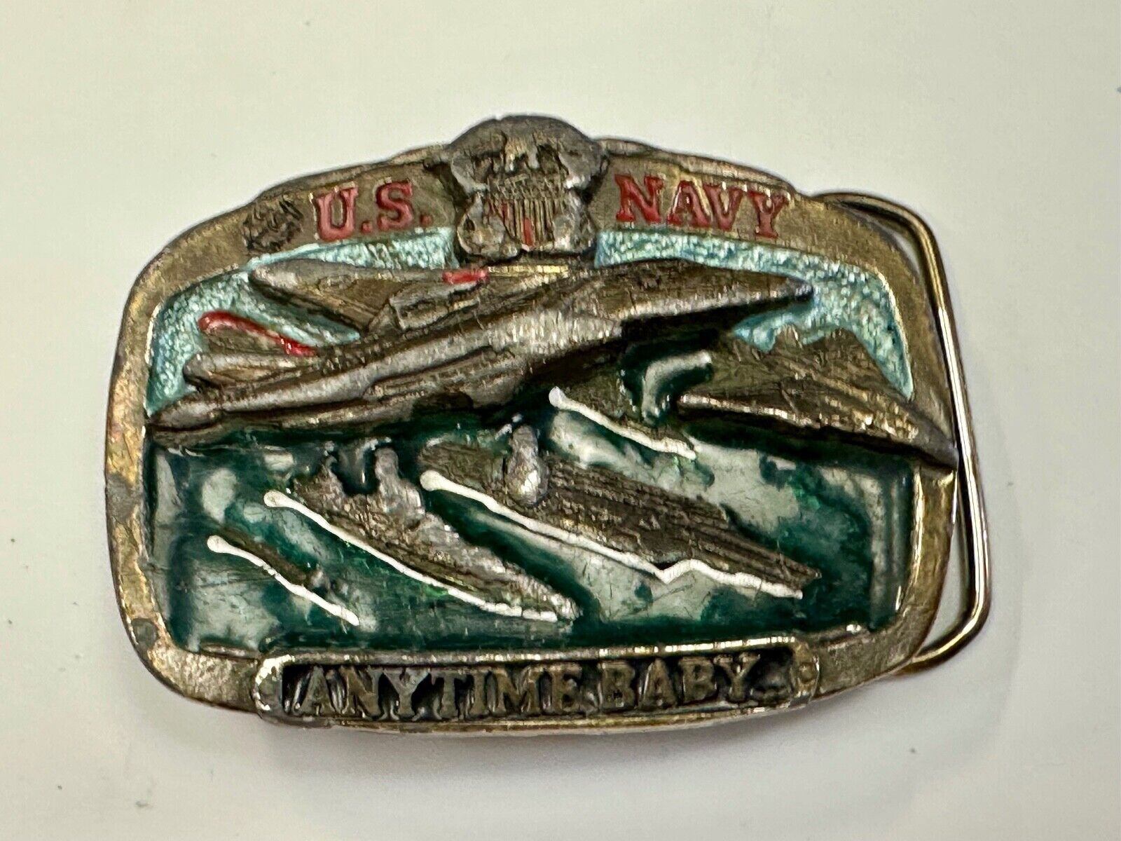 US Navy Anytime Baby 1983 Colorful Great American Belt Buckle