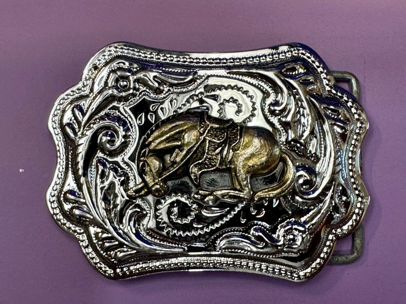 Two Tone Bucking Bronc Bronco Saddle Horse Rodeo vintage belt buckle