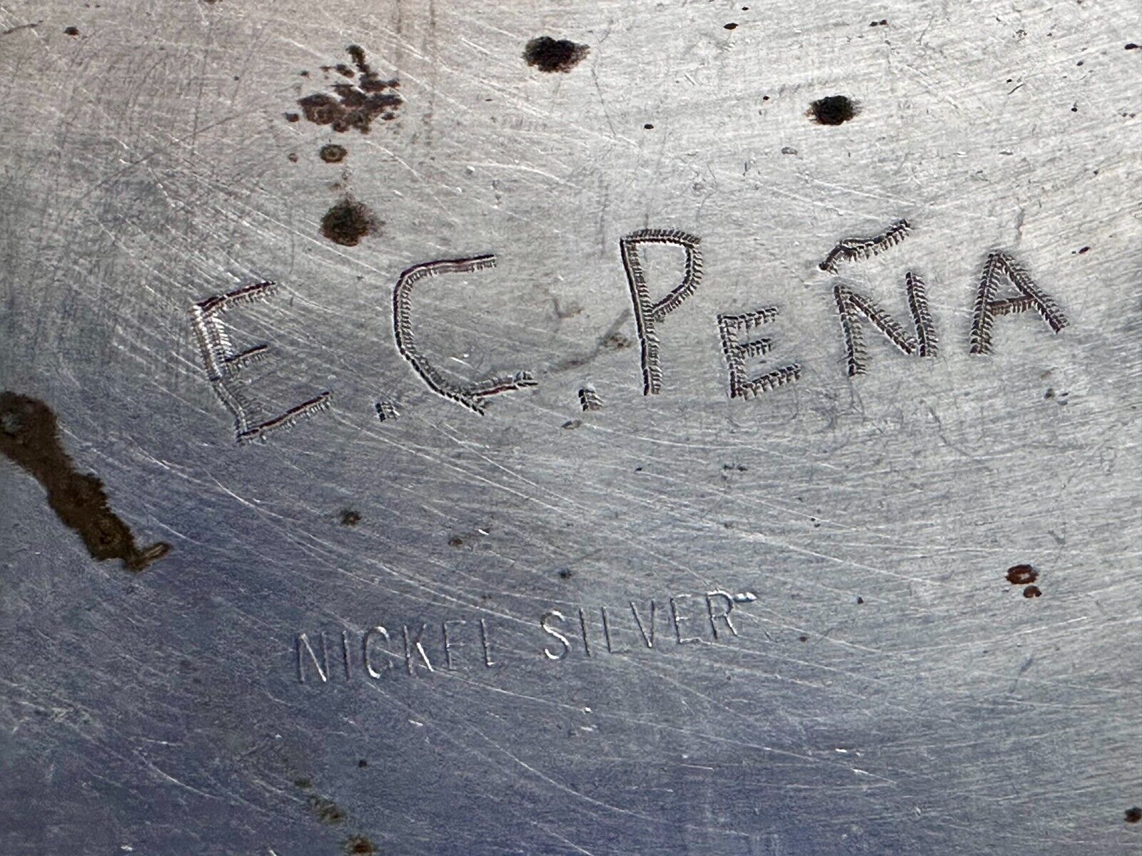Vintage  E.C Pena Blank Ribbon Engraved Award Trophy Nickel Silver Belt Buckle