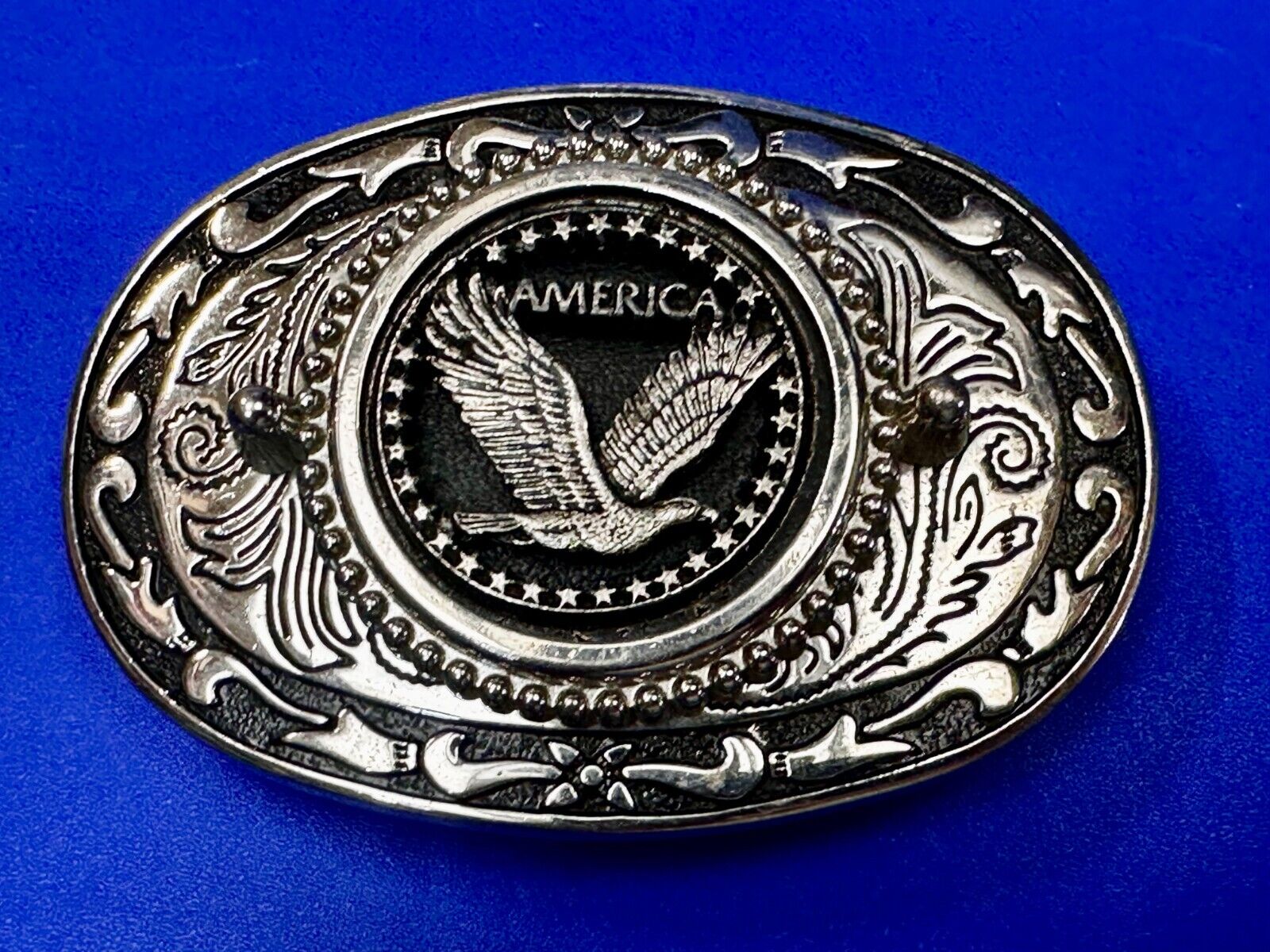 American Patriotic Bald Eagle Centered Flower Swirl Western Vintage Belt Buckle