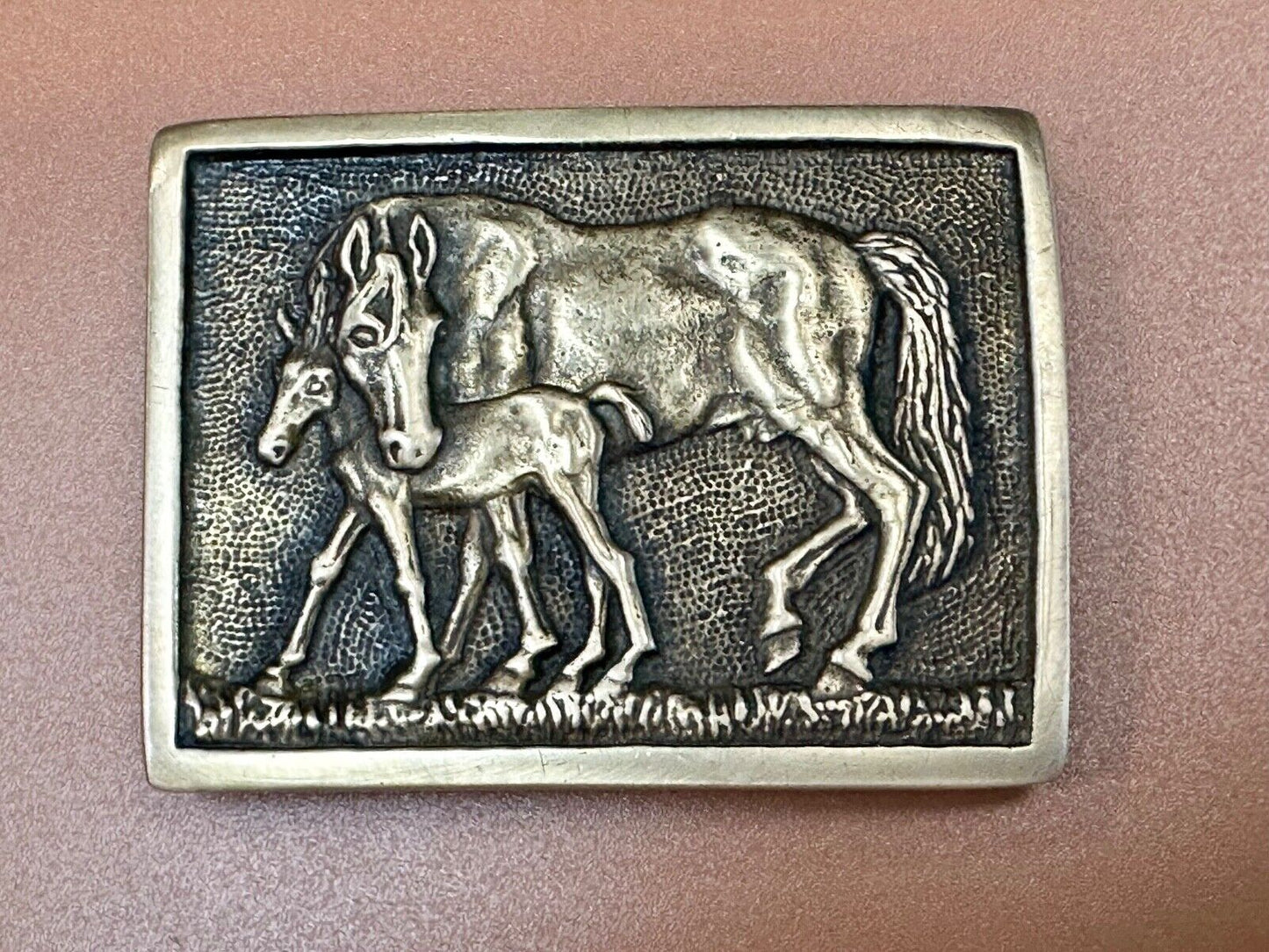 vintage Horse and Foal Colt baby vintage 1978 BTS solid brass belt buckle