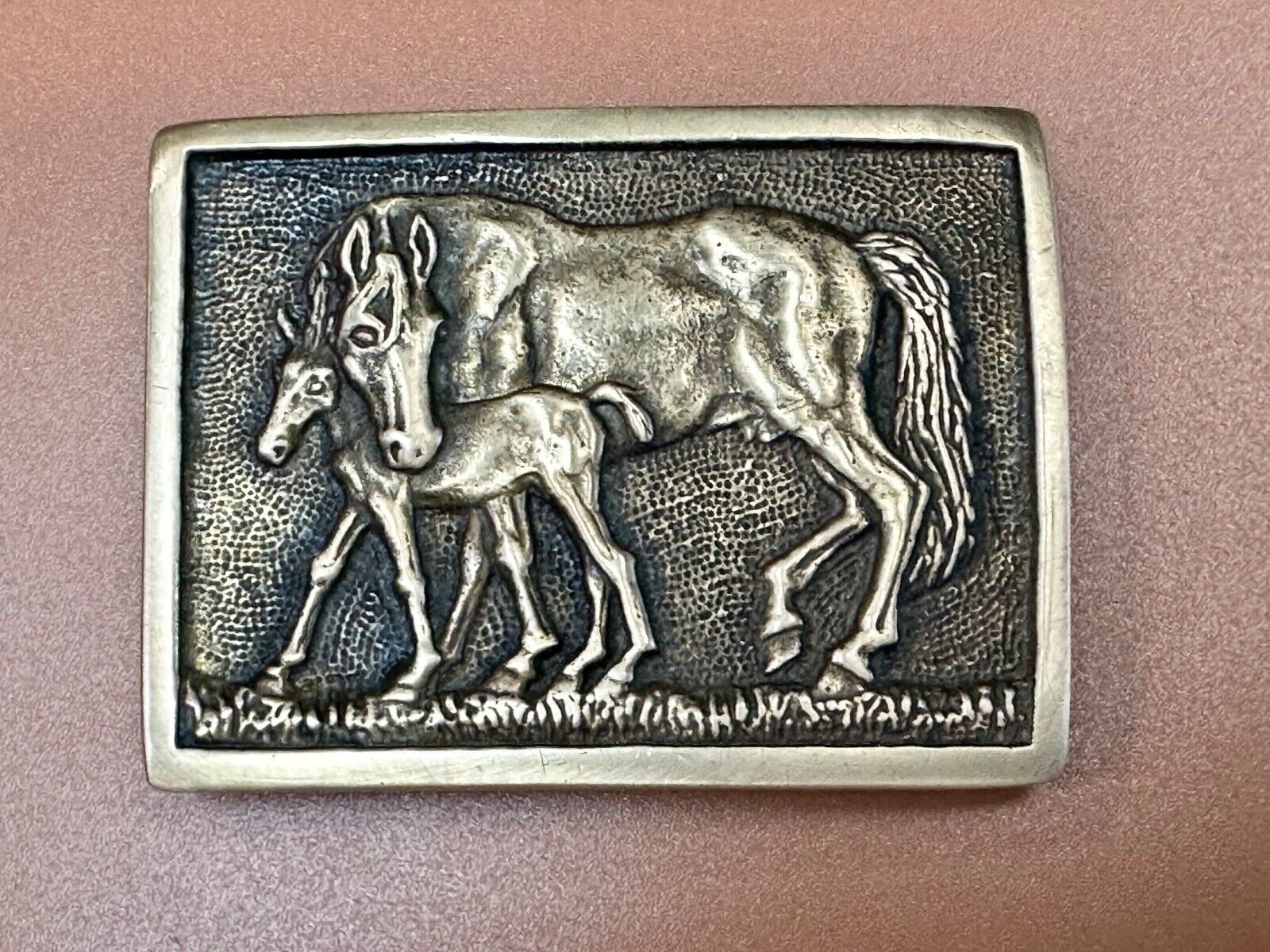 vintage Horse and Foal Colt baby vintage 1978 BTS solid brass belt buckle