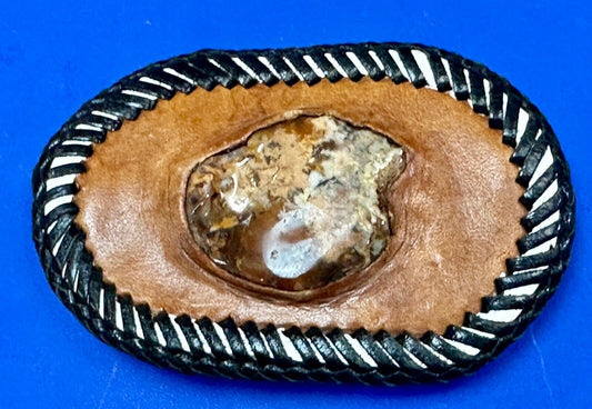 Vintage leather & stone? hand stitched belt buckle