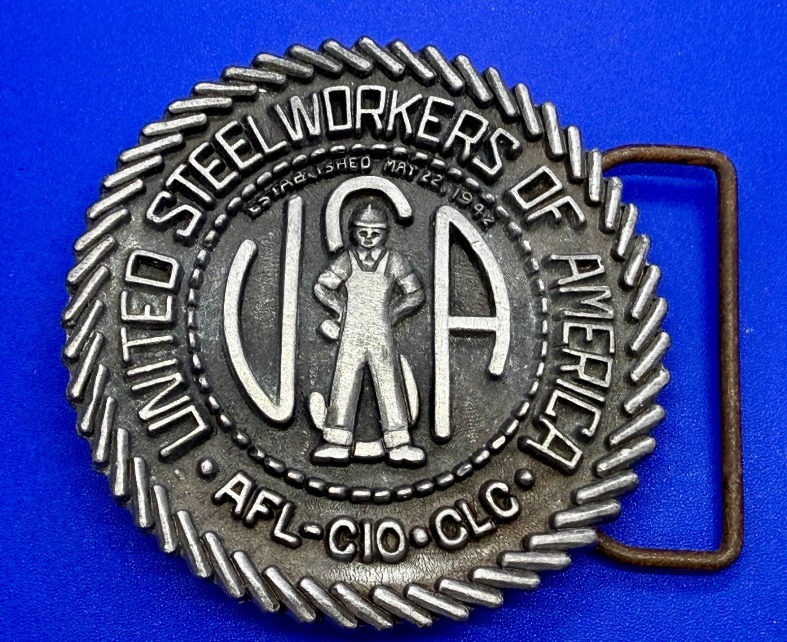 United Steelworkers of America USWA Union Est. 1942 CAPP & KNUDSEN Belt Buckle