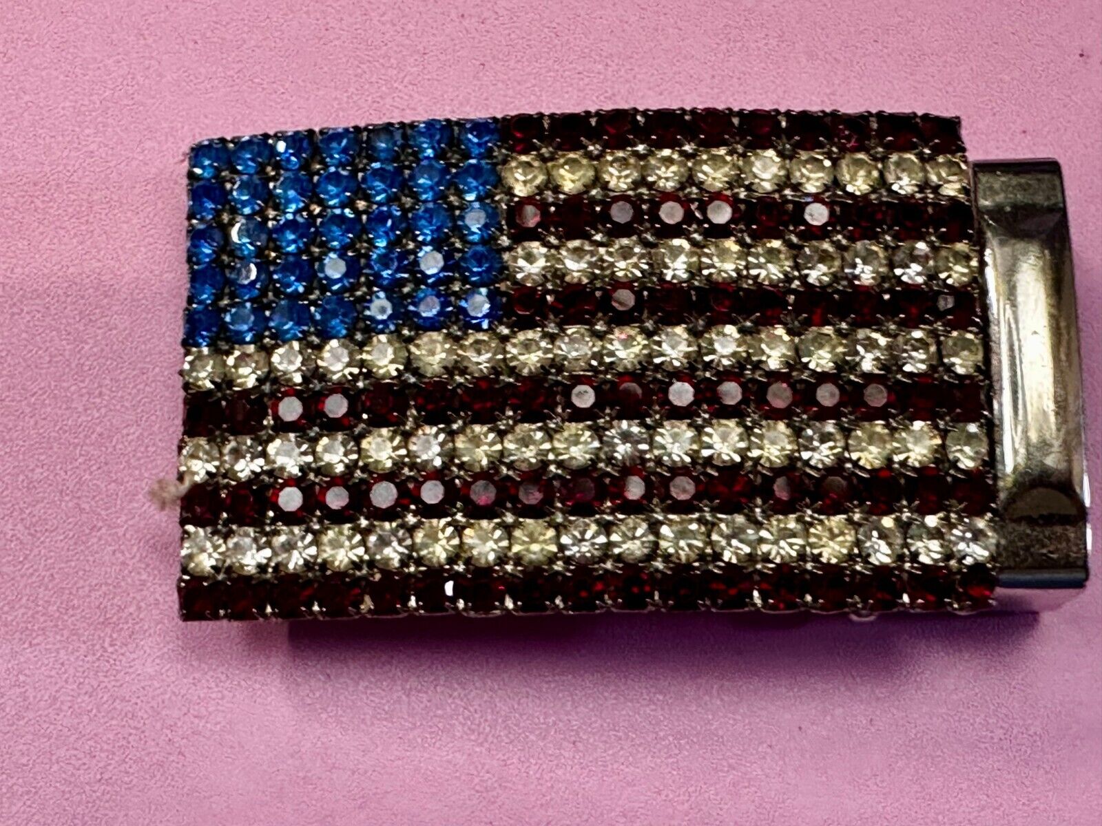 United States of America USA Flag Red Blue White Rhinestone Covered Belt Buckle