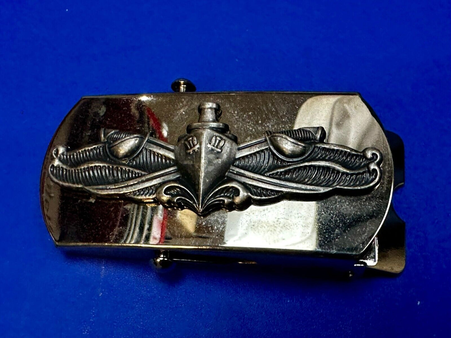 US Navy Naval Surface Warfare Army Solid Brass Silver Tone Vanguard Belt Buckle