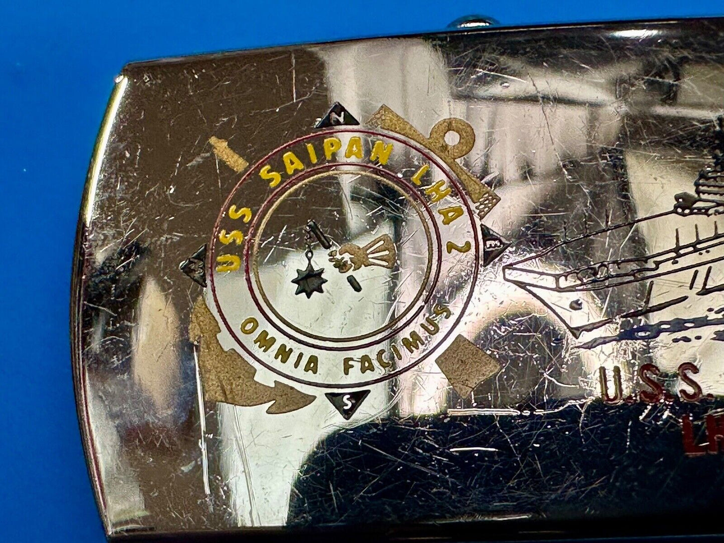 USS Saipan LHA-2 US Military Navy Ship Logo Solid Brass Vintage Belt Buckle