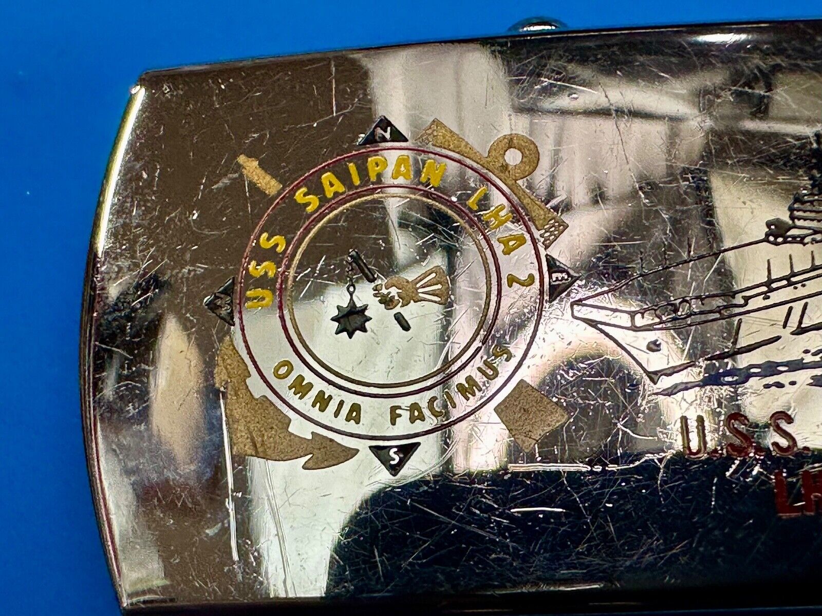 USS Saipan LHA-2 US Military Navy Ship Logo Solid Brass Vintage Belt Buckle
