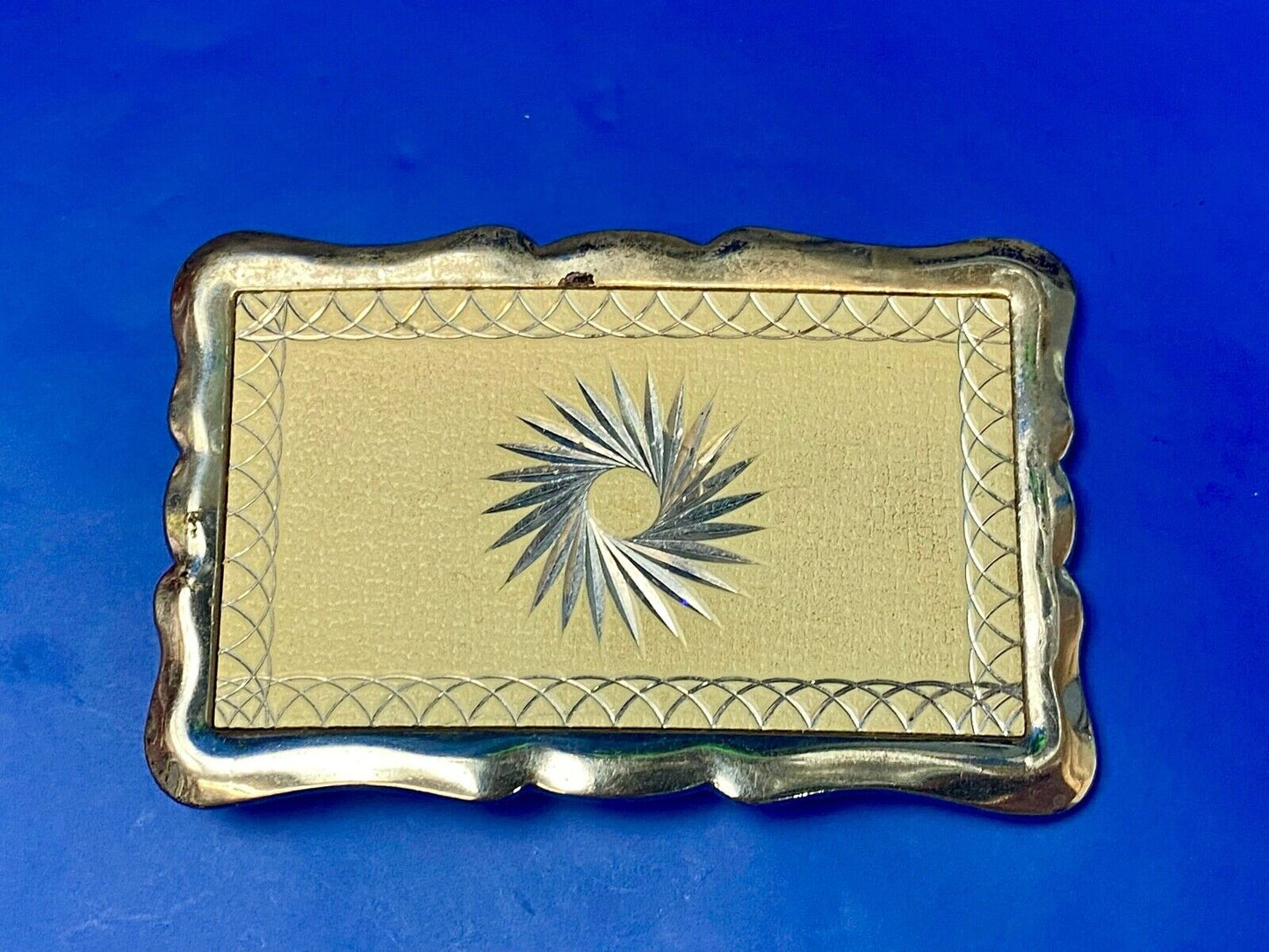 Vintage Etched Star Swirl Burst Pattern Western Rectangular Belt Buckle 