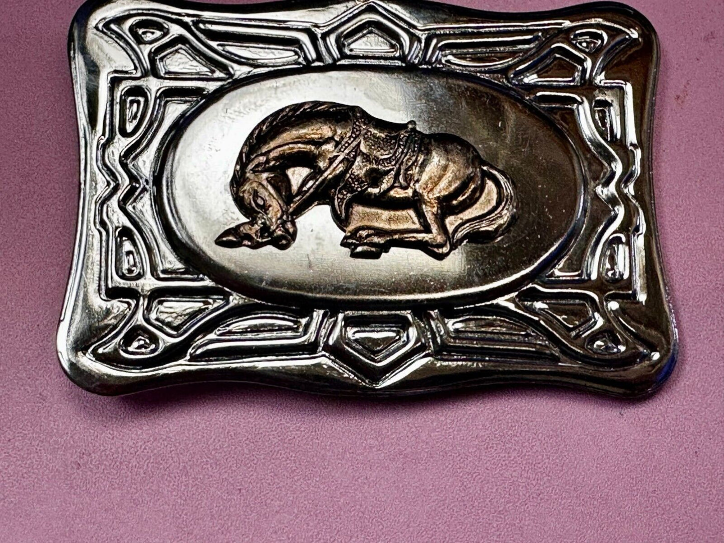 Vintage Cowboy Saddle Bronc Bucking Horse Two Tone Belt Buckle