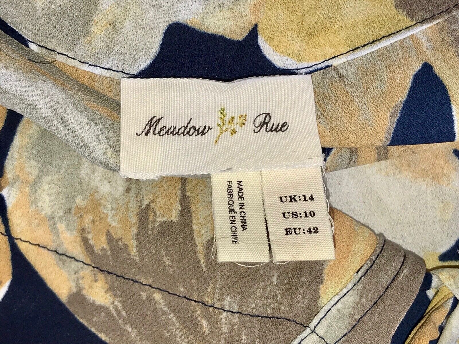 Anthropologie MEADOW RUE Michelia Yellow Navy Floral Peasant Blouse Top Tunic 10