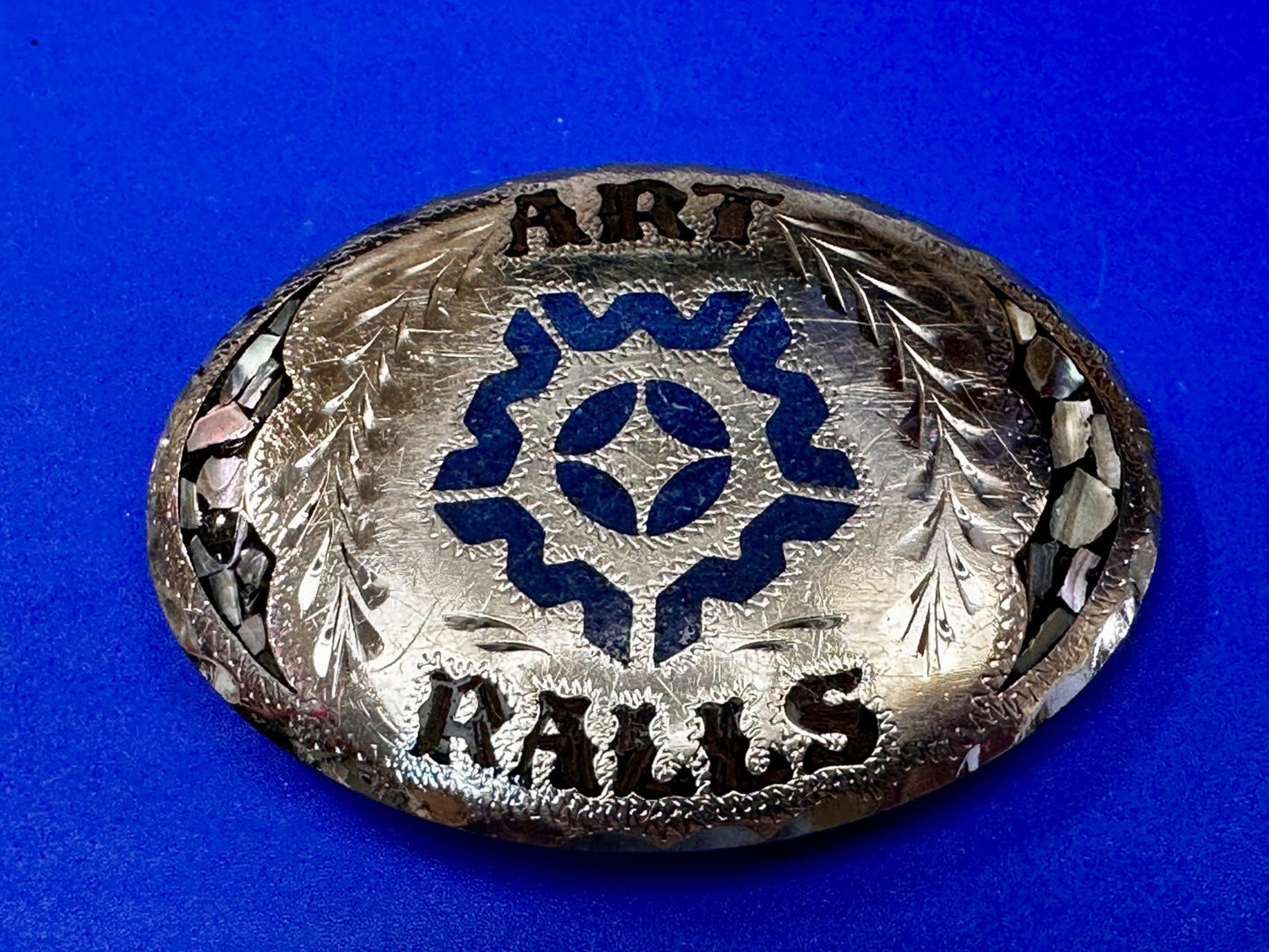 Art Ralls Abalone Shell Chip Inlaid Native American Indian Artisan Belt Buckle