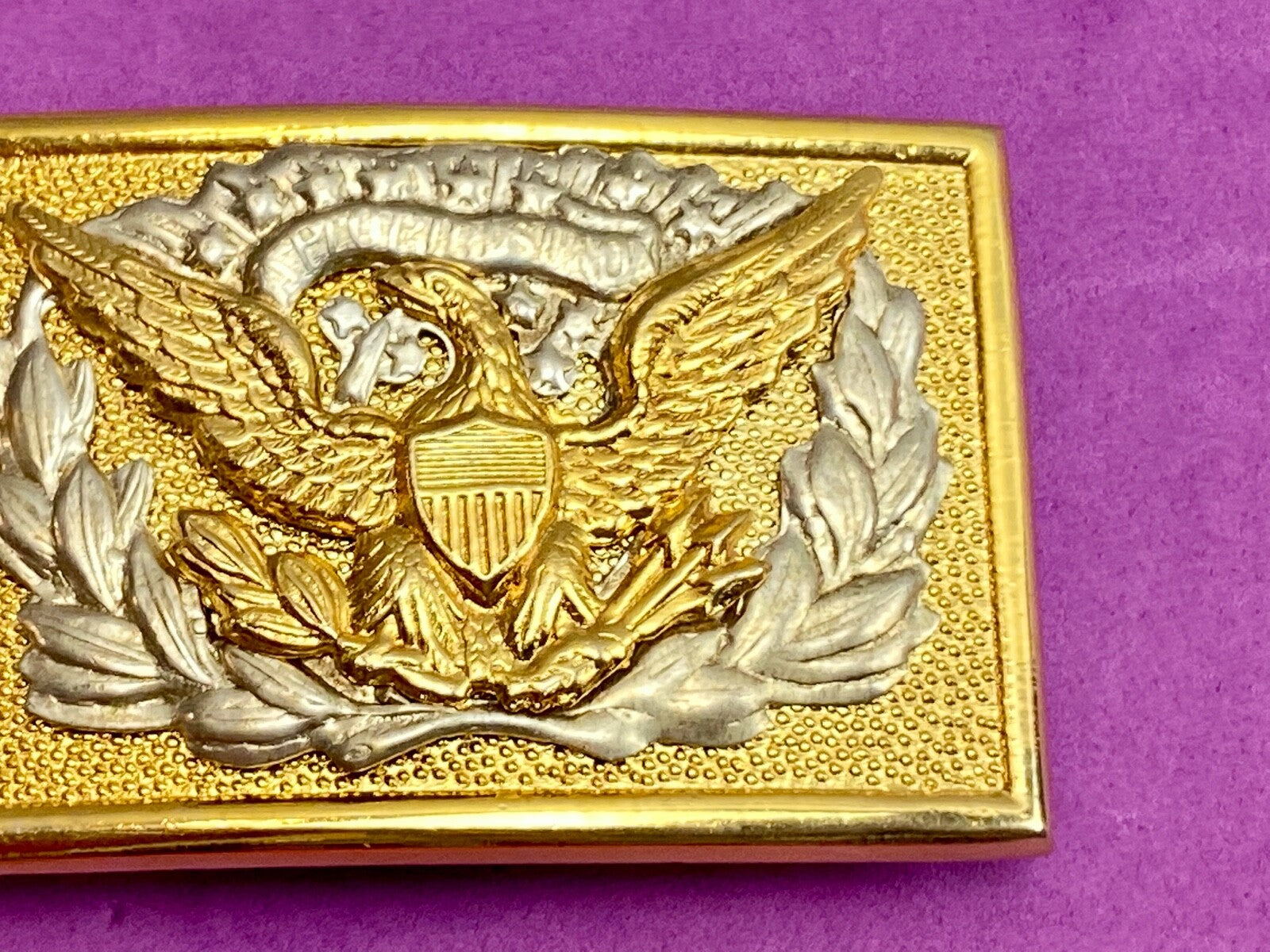  American Eagle Belt Buckle E Pluribus Unum Crest Shield marked 🤔PAKISTAN? 