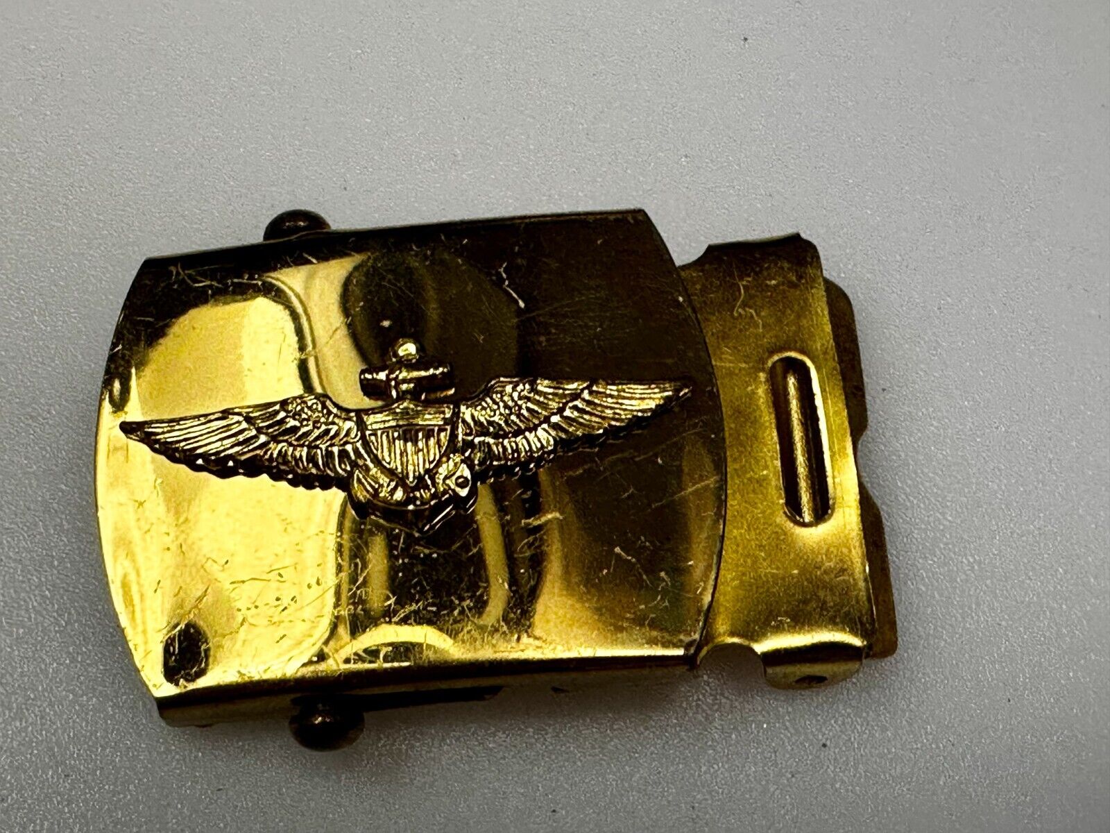 US Navy Aviator Officer Pilot Air Warfare Eagle Seal Brass Ratchet Belt Buckle