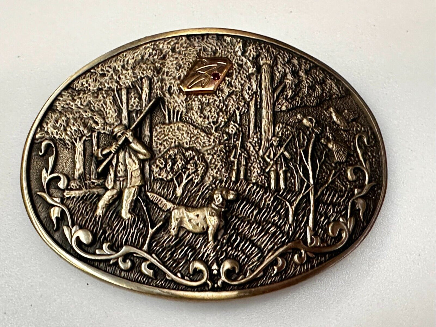 Bird Quail Dog Hunting Hunter Shotgun 1981 Belt Buckle OC Tanner - 10K Gold Logo