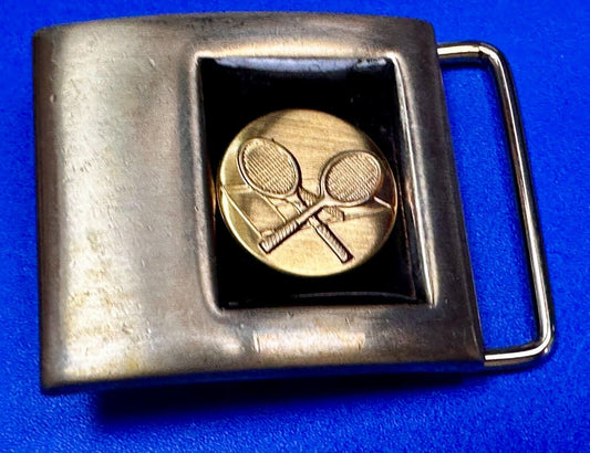 Two Tennis Racquet Sports Gold & Black Tone Belt Buckle by Lee N.Y USA