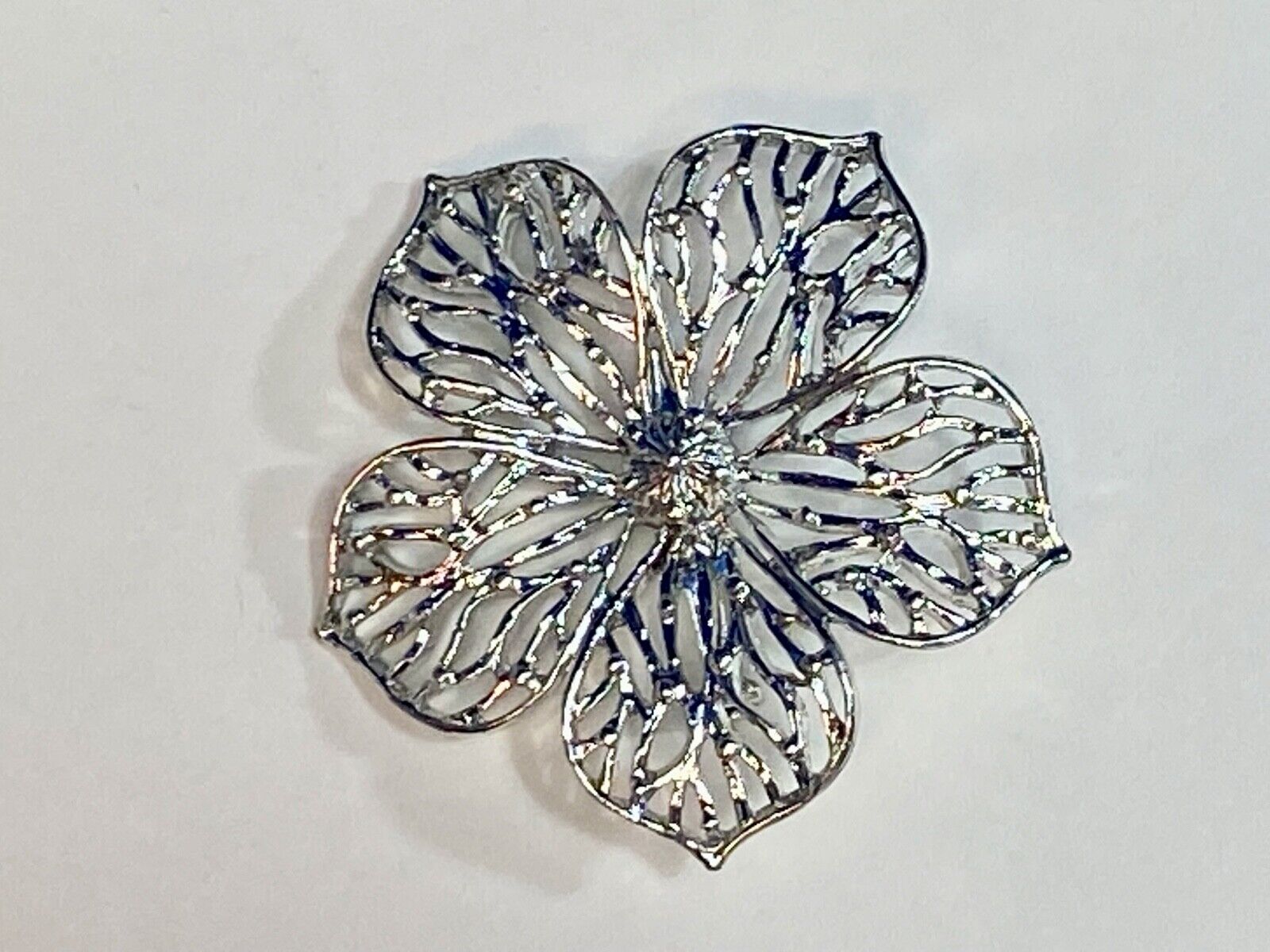 Vintage Gerry's Flower Brooch Pin Silver Tone Open Cut