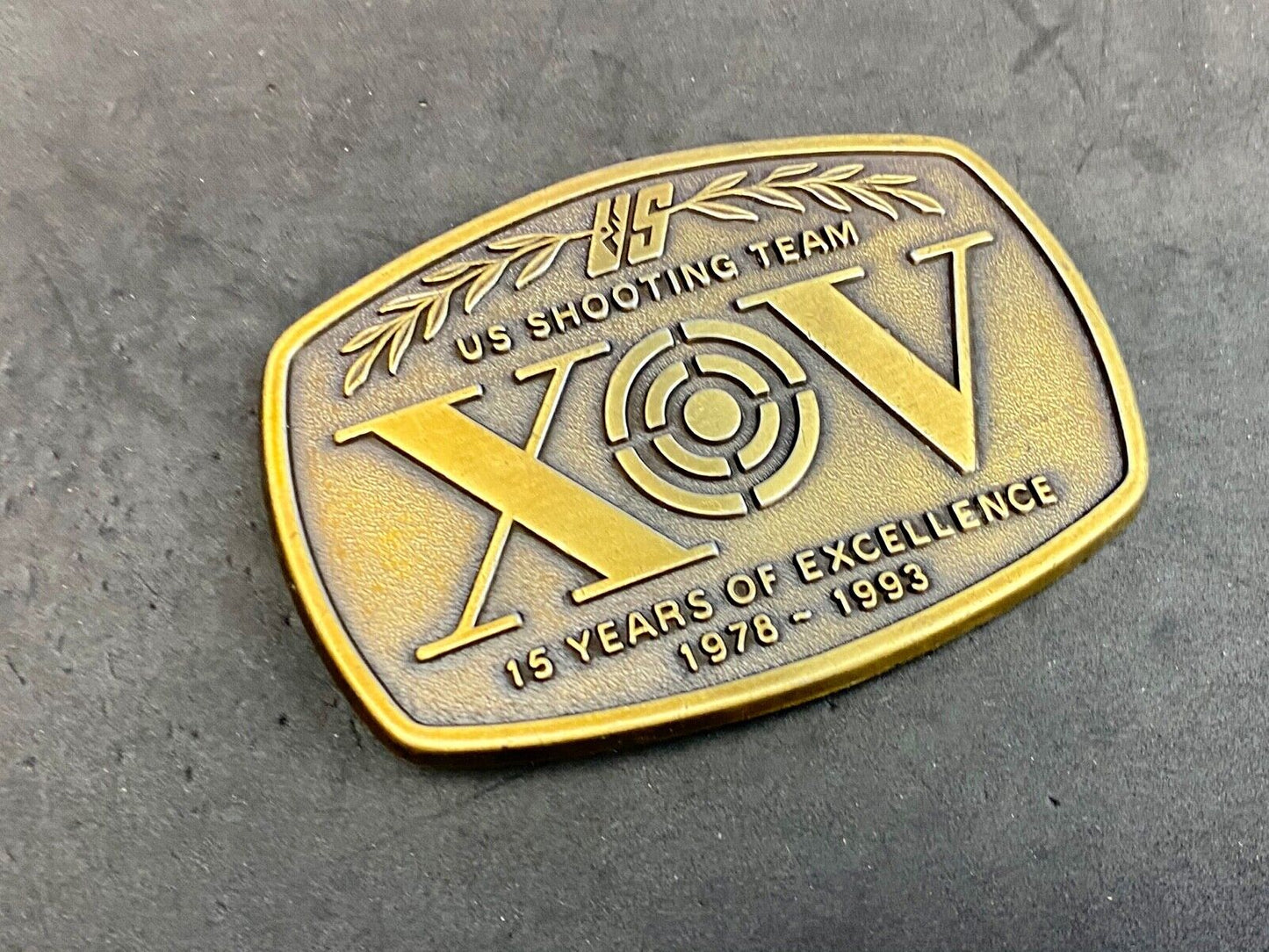 Vintage 1970's US shooting team XOV belt buckle - 15 years of excellence