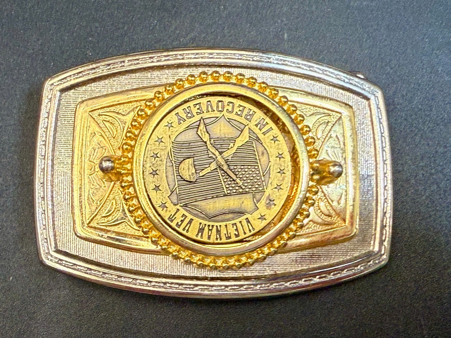 Vietnam Vet In Recovery Patriotic American Usa Gold Tone Belt Buckle
