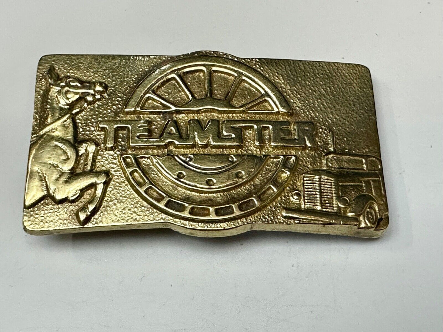 Teamster Union Vintage Solid Brass Belt Buckle  Horse Truckers