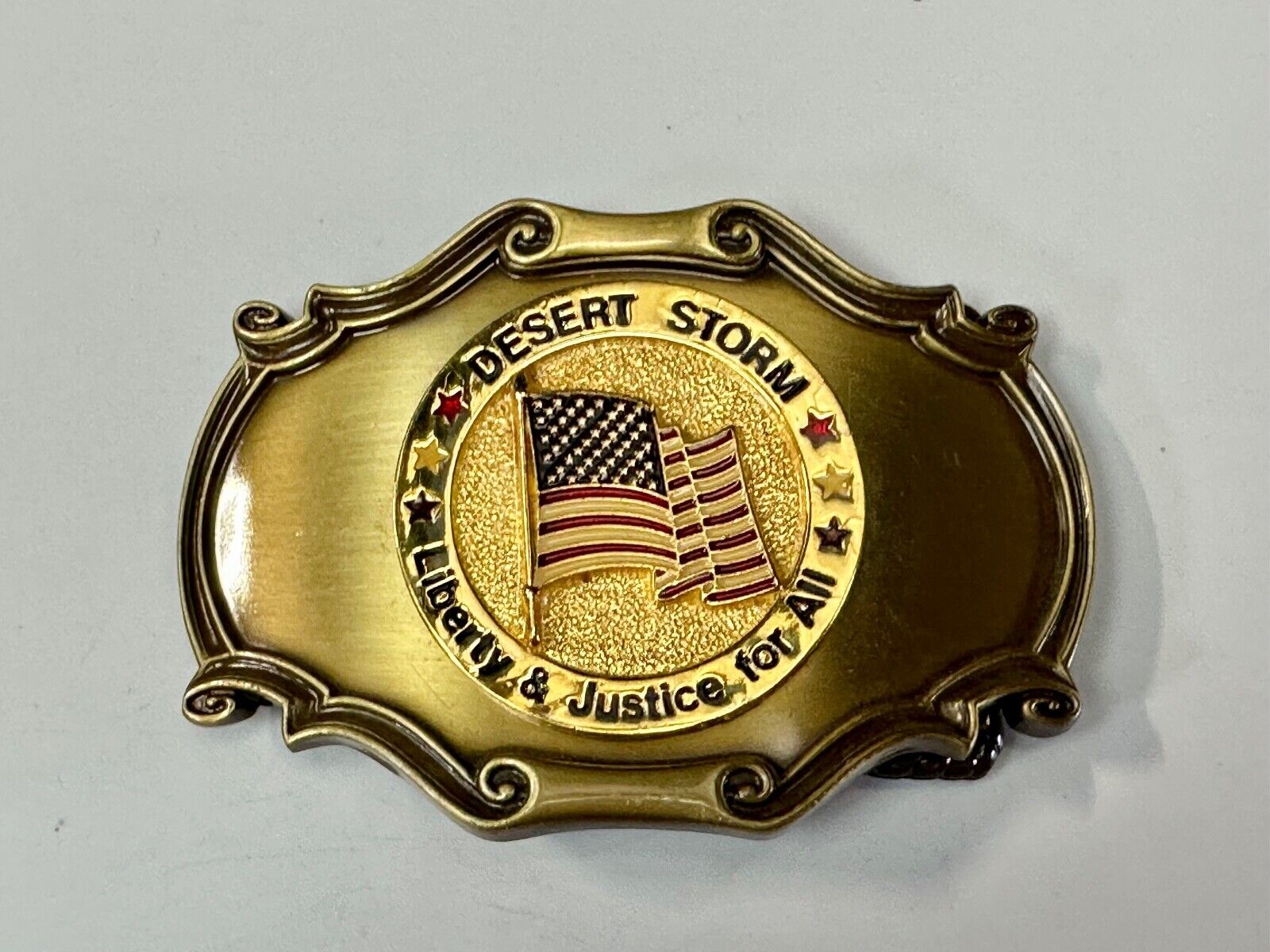 USA Flag Patriot Desert Storm Liberty & Justice for all Custom made Belt Buckle