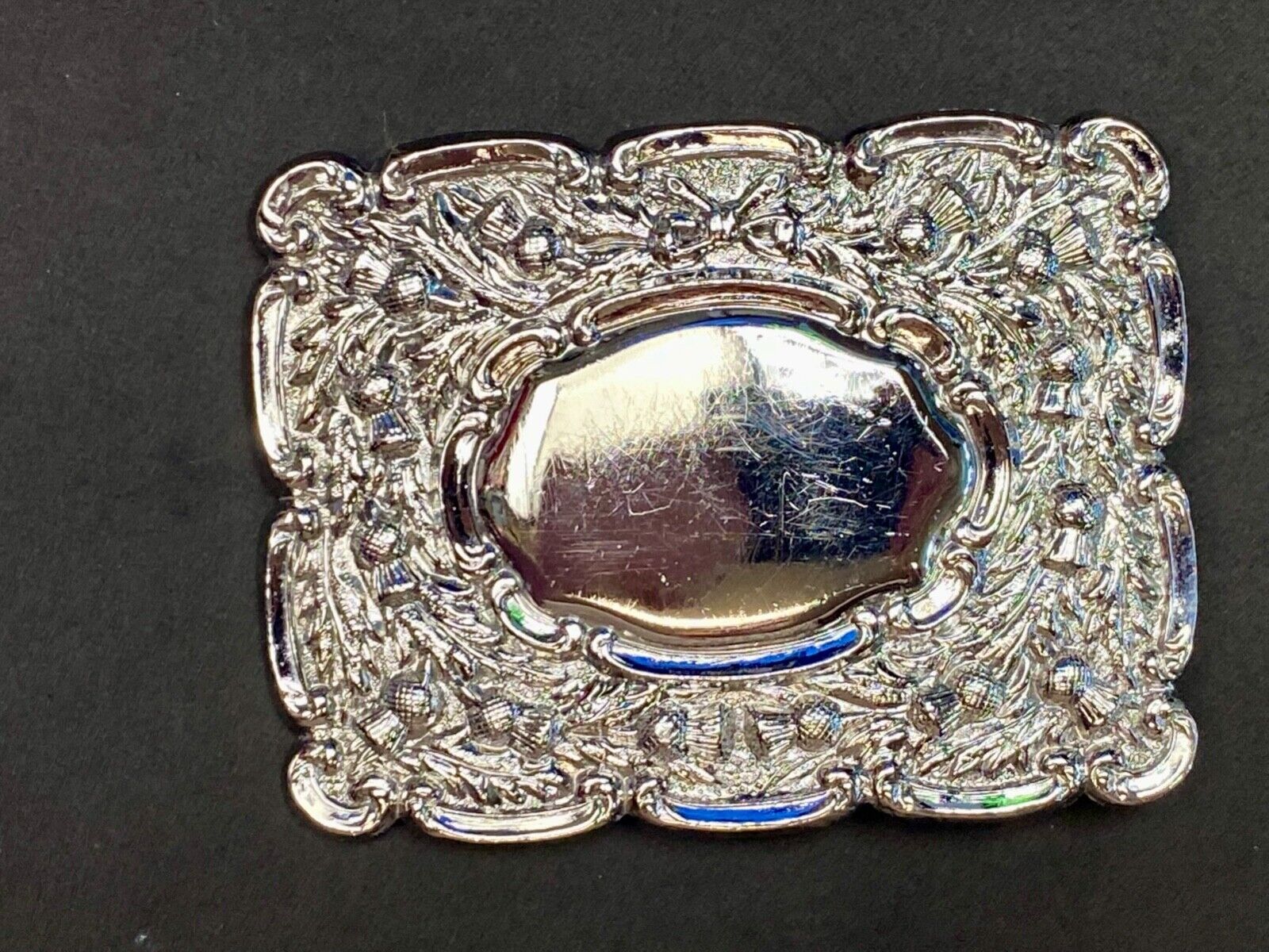 Beautiful ornate silver? Flower Swirl Made in GB Great Britain belt buckle
