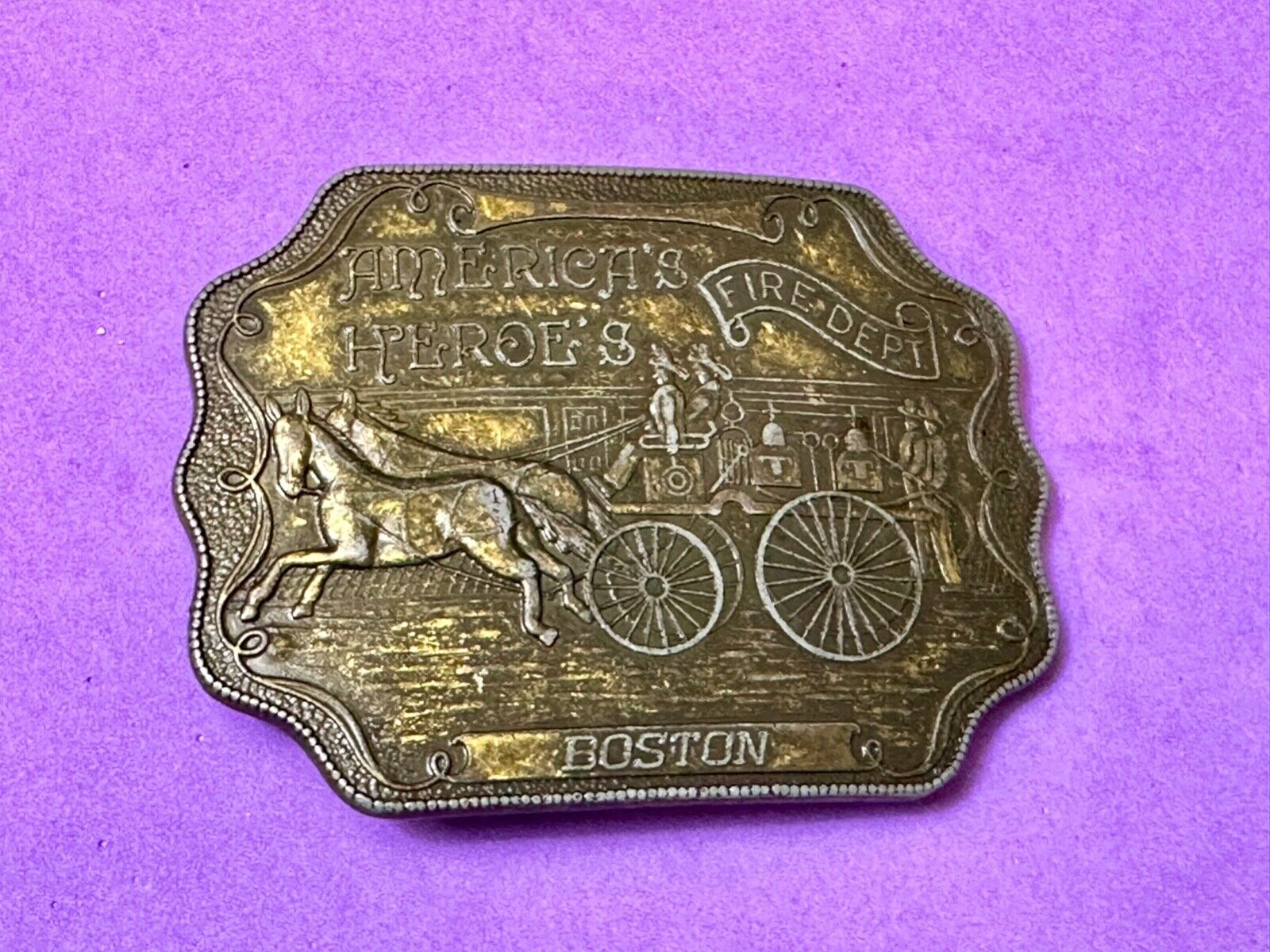 America's Heroes Firefighters Fire Department BOSTON MA Vintage belt buckle
