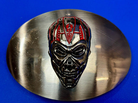 Terminator Skull Head Gothic Vibe Silver Tone Biker HUGE oval Belt Buckle