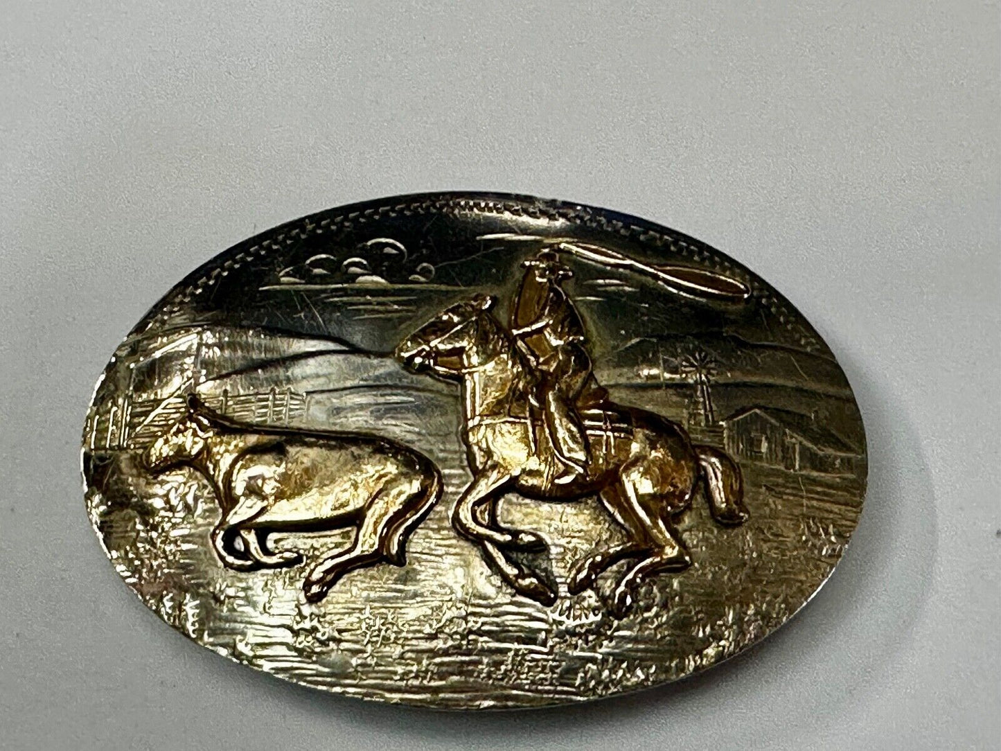 Two Horse Riding Cowboy's German Silver Belt Buckle by Comstock Silversmiths
