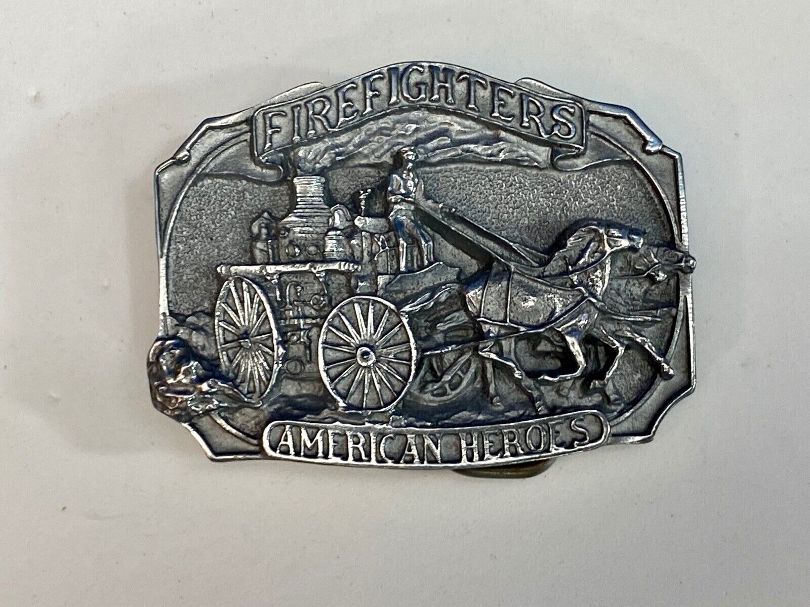 1988  Fire Fighters Firefighters American Heroes Pewter Belt Buckle 