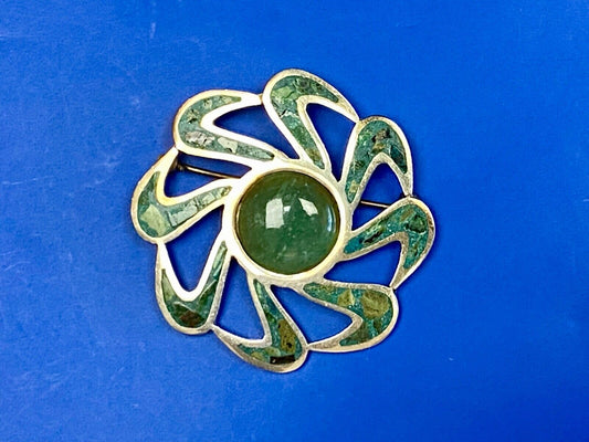 Unique Stone Chip Inlaid 925 Taxco Tr-43 Sterling Mexico Brooch