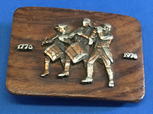 Bicentennial 1776-1976 American Fife & Drum Artisan Wood Belt Buckle
