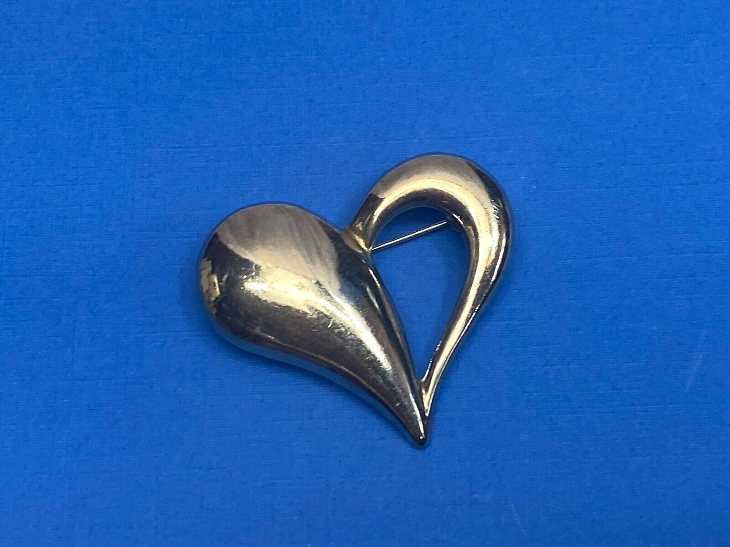 1" Puffed Heart Shaped Sterling Silver 925 Vintage Brooch 