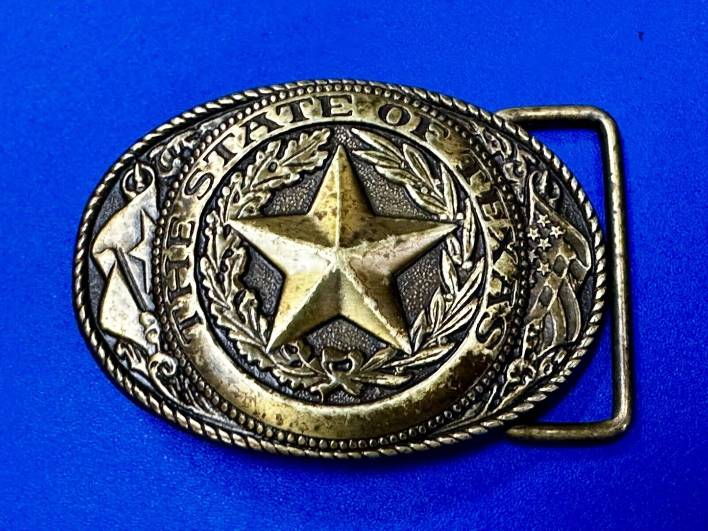 The Great State of Texas - Flag & Star Vintage SMALL  USA made Belt Buckle