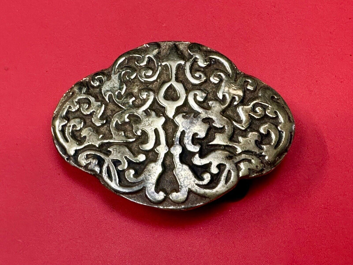 Vintage Hippie Hobo style curved swirl pattern cross solid brass belt buckle