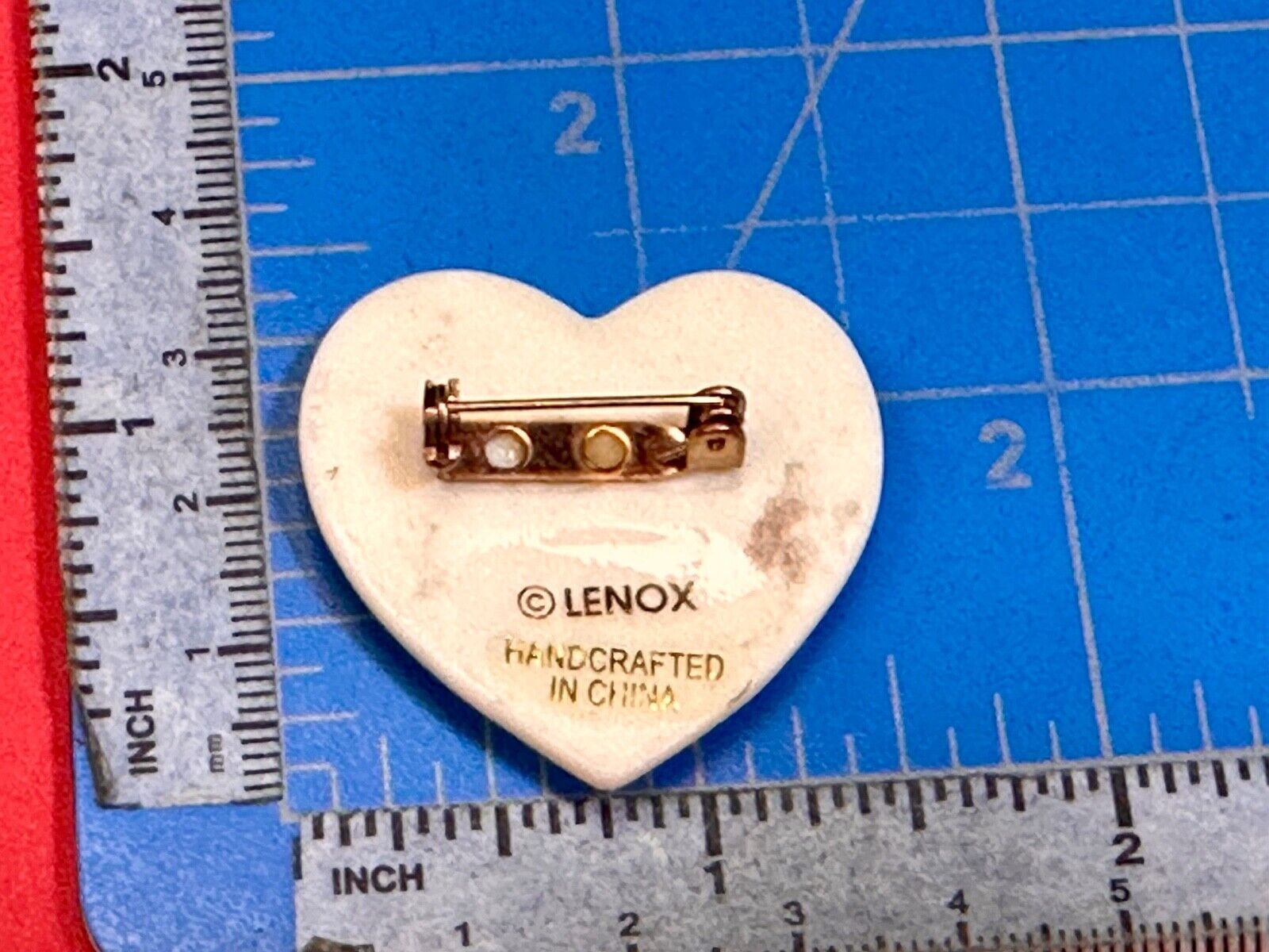 Vintage Lenox Heart Shaped Brooch with Peace Dove & Olive Branch, Gold Trim
