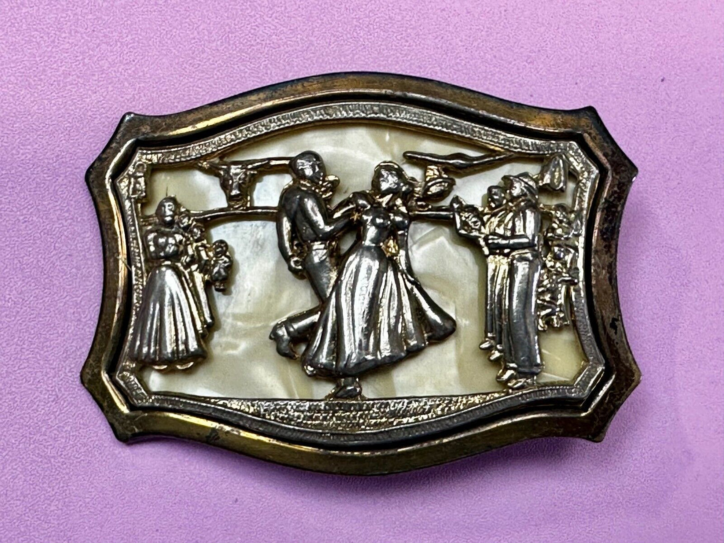 Antique Dancing Couple Formal Waltz Ballroom Gold Tone Western Belt Buckle