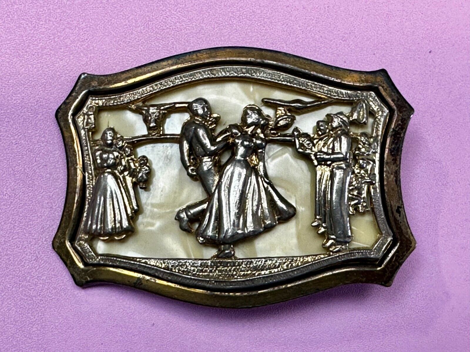 Antique Dancing Couple Formal Waltz Ballroom Gold Tone Western Belt Buckle