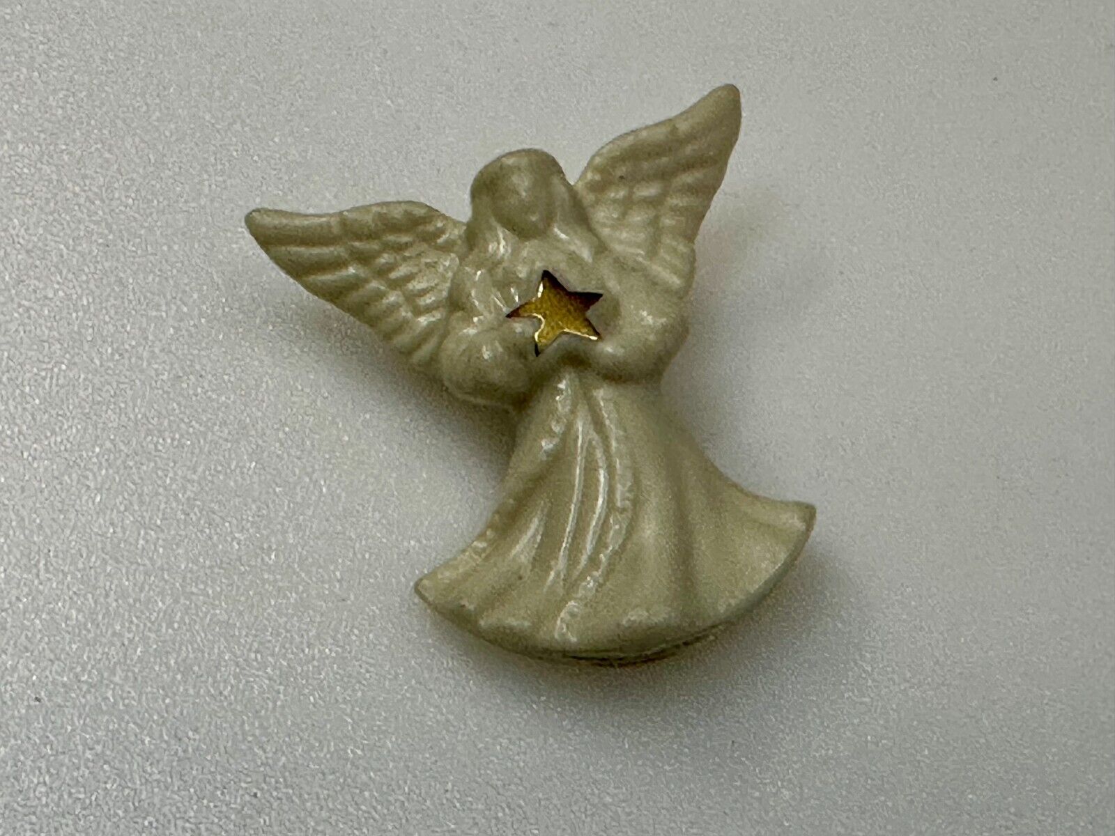 Vintage Lenox Angel w/ Gold Star White Porcelain Brooch Pin Handcrafted in China