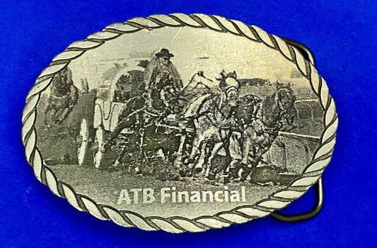 Vintage Atb Financial Western Belt Buckle With Rope Boarder