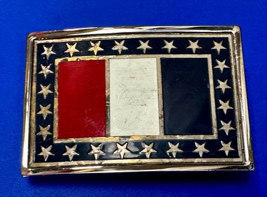 Texas State Flag Colors Stars and Stripes on silver tone Belt Buckle