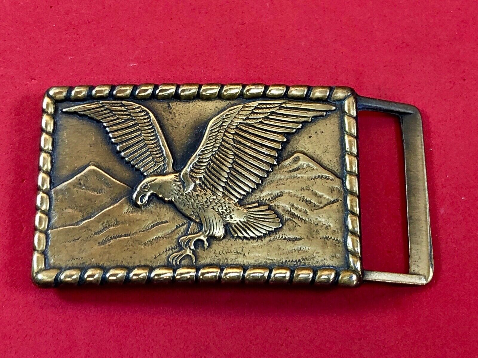 Vintage BRASS TONE or REAL? FLYING EAGLE BELT BUCKLE - western rope boarder 